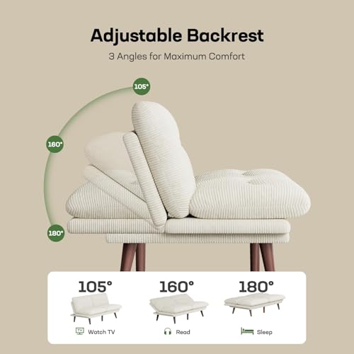 Marsail Futon Sofa Bed, Futon Couch with Adjustable Backrest & Armrests, Convertible Small Sleeper Sofa Bed for Small Apartments, Study Room, Office