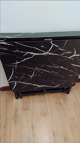 WANLIAN Folding Dining Table, Marble Rectangle Dining Table with 4 Wheel