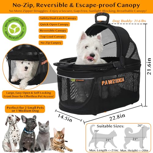PAWZIDEA Dog Stroller for Large Dogs, Pet Stroller with Detachable Carrier for Portable Dog Crate for Car Seat, Foldable Dogs Jogger Strollers