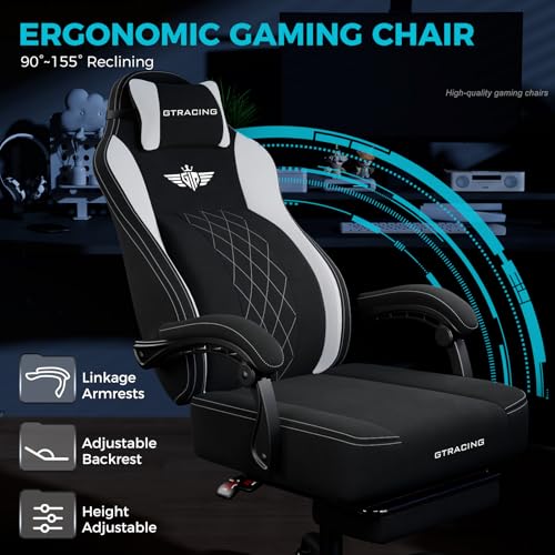 GTPLAYER Big and Tall Gaming Chair Breathable Fabric Computer Chair with Strong Lumbar Support, Comfortable Office Chairs with Pocket Spring Cushion