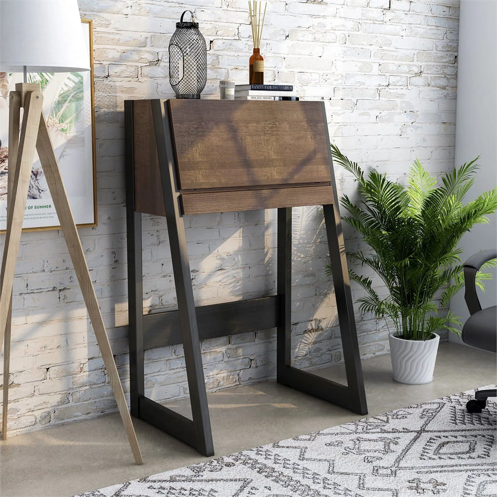 Urbanpro Modern Wood Secretary Desk in Walnut Oak Brown/Black