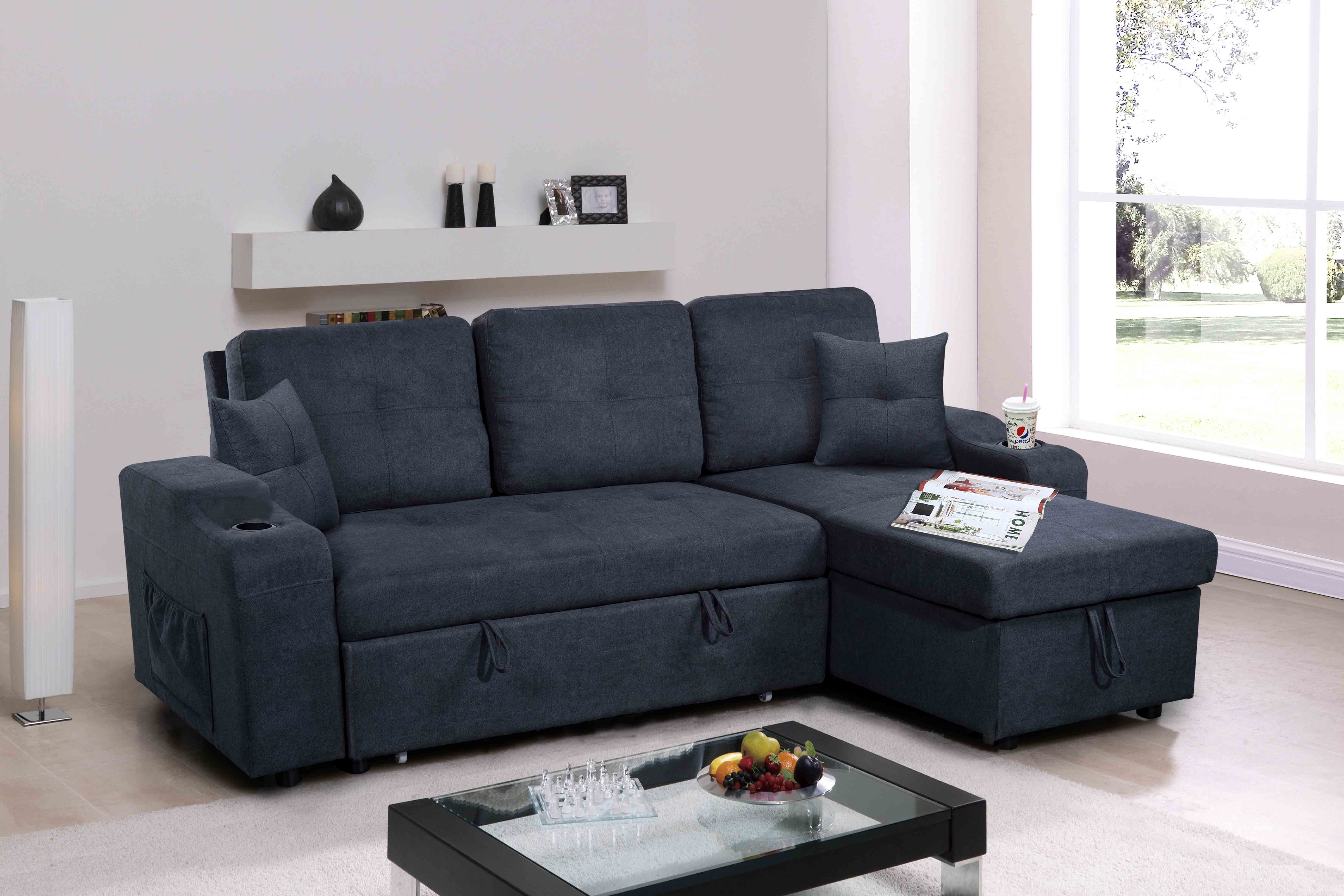 Right-facing sectional sofa with footrest, convertible corner sofa with armrest storage, living room and apartment sectional sofa