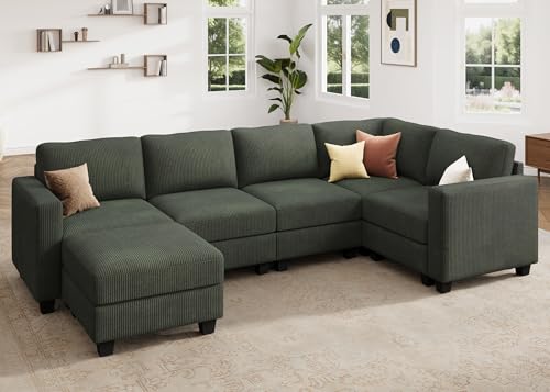 HONBAY Corduroy Modular Sectional Couch with Storage L-Shaped Sectional Couches for Living Room 6 Seater Modular Sofa, Dark Gray