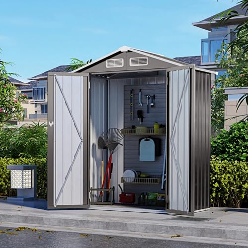 5x3x6FT Outdoor Storage Shed, Galvanized Steel Garden Shed with Lockable Door & Window, Waterproof Metal Tool Storage for Garden, Backyard, Patio