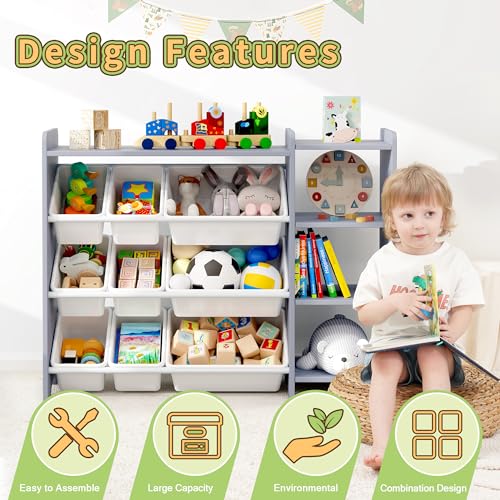 MallBest 4-Tier Kids' Toy Storage Organizer Shelf - 100% Solid Wood