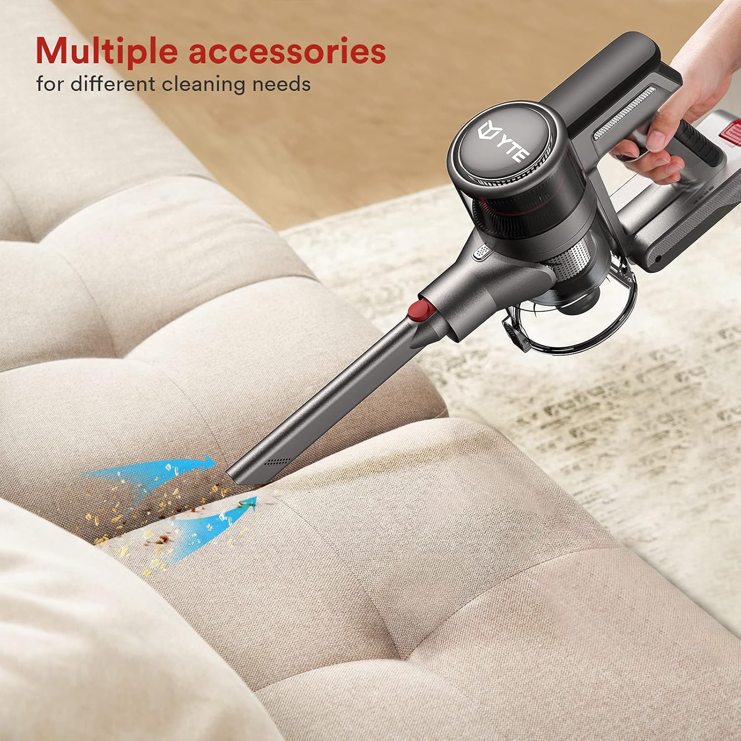 YTE Cordless Vacuum Cleaner, 6 in 1 Lightweight Handheld Vacuum with Powerful Suction, Rechargeable Battery Up to 45 Mins Runtime