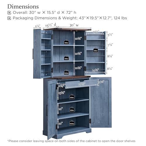 72" Tall Kitchen Pantry, Farmhouse Storage Cabinet with Barn Doors, Organizer, Drawer and Adjustable Shelves, Rustic Wood Cupboard for Kitchen