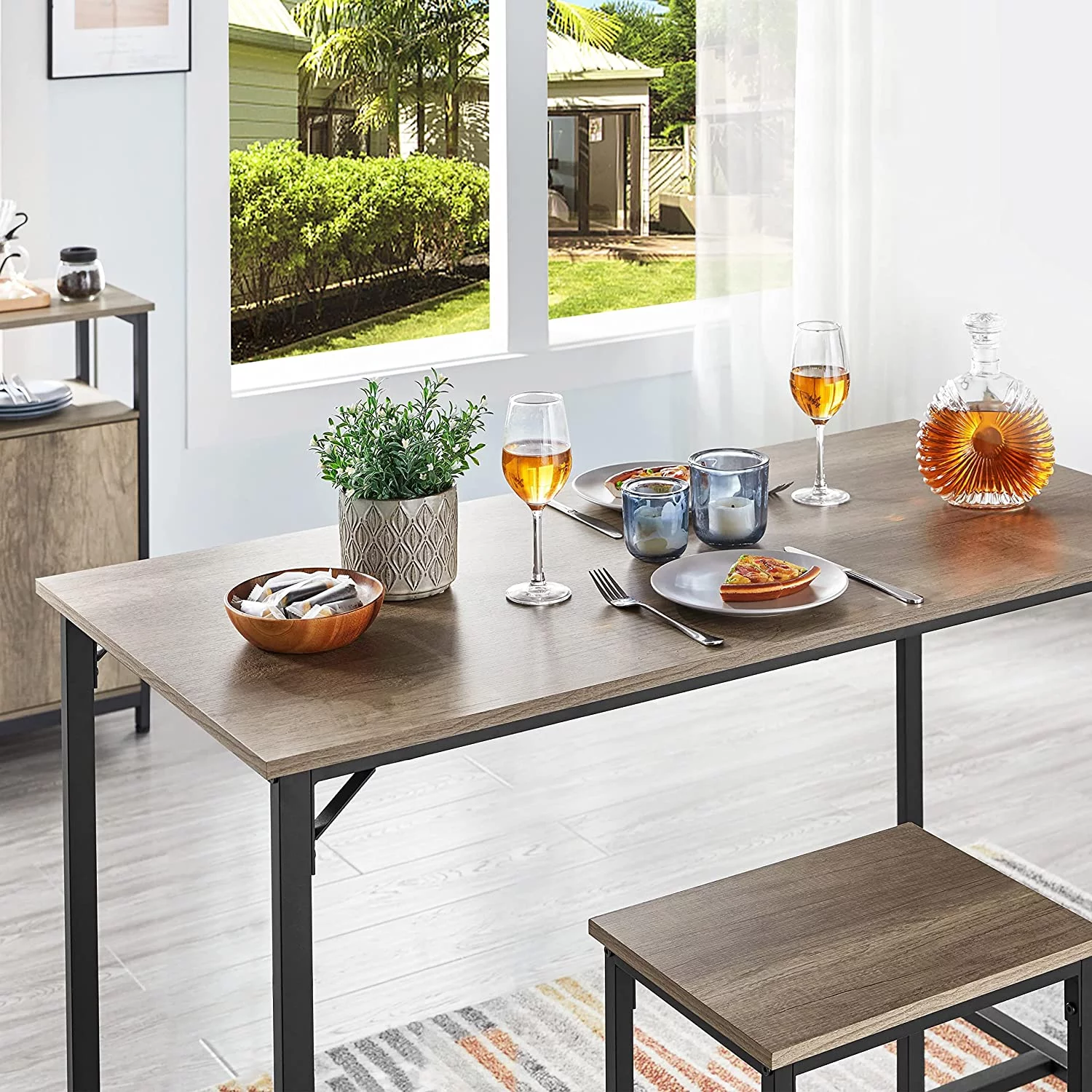 3 Piece Bar Table Set, 47.5” Industrial Counter Height Dining Table with Bar Stools Set of 2, Kitchen Breakfast Table and Chairs for Dining Room