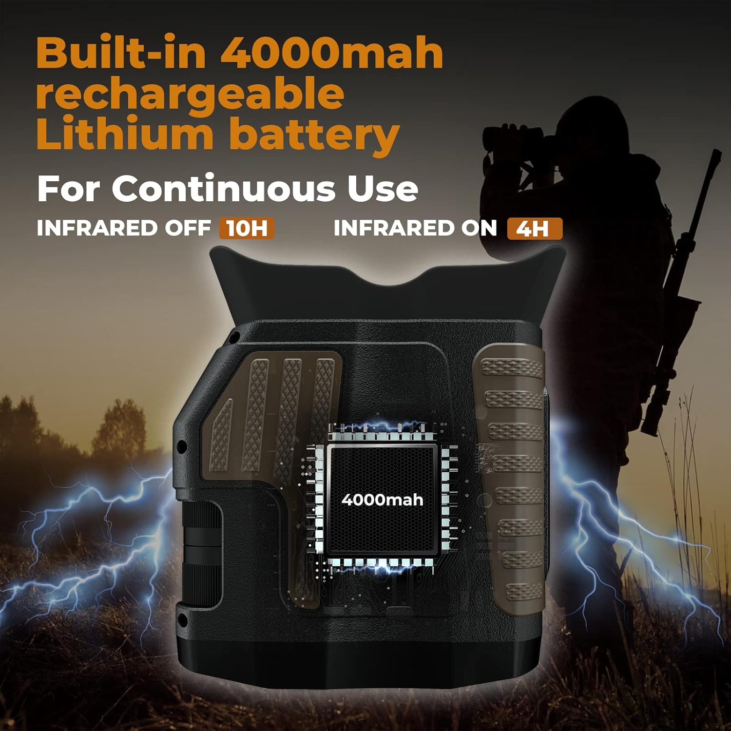 SAINSPOT Digital Infrared Night Vision Binoculars, Variable 1X - 10X Optical Zoom, Rechargeable, 1080P, Black and Brown