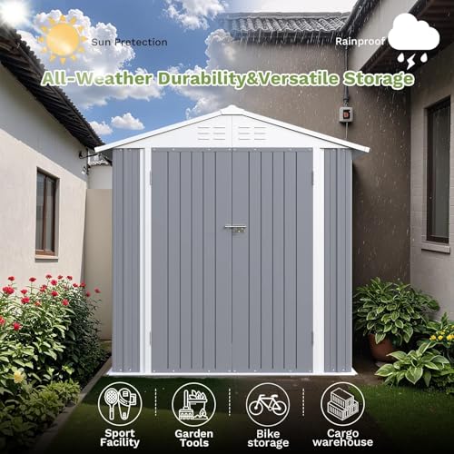 Greesum 5×3 FT Outdoor Storage Shed, Metal Storaged Sheds Without Floor, Tool Sheds with Lockable Doors and Sloping Roof for Garden, Patio, Backyard