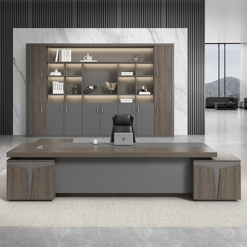 Modern Luxury Executive Office Desk Reception Desks with Drawers, Boss Table Computer Desk Home Office Furniture for CEO Boss Manager(102in)