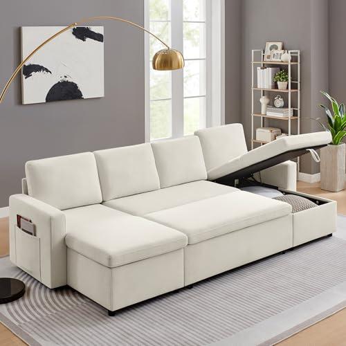 55" 3-in-1 Convertible Sleeper Sofa Bed with Adjustable Backrest - Soft Chenille Futon Couch for Living Room, Office & Apartment, Beige