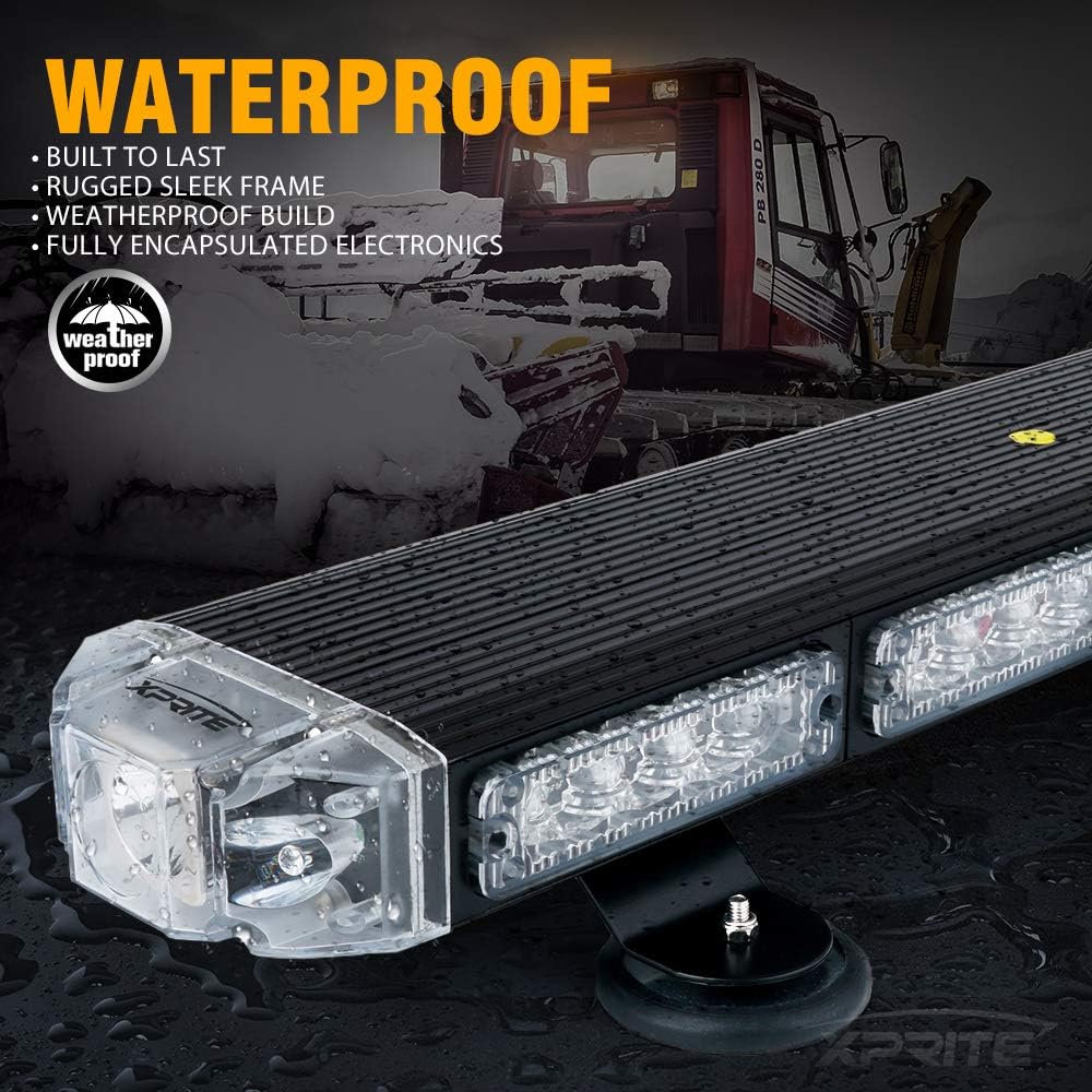 Xprite 48" Traffic Advisor White Amber Emergency Strobe Light Bar High Intensity LED Rooftop Warning Security Caution Lightbar w/Adjustable Brackets