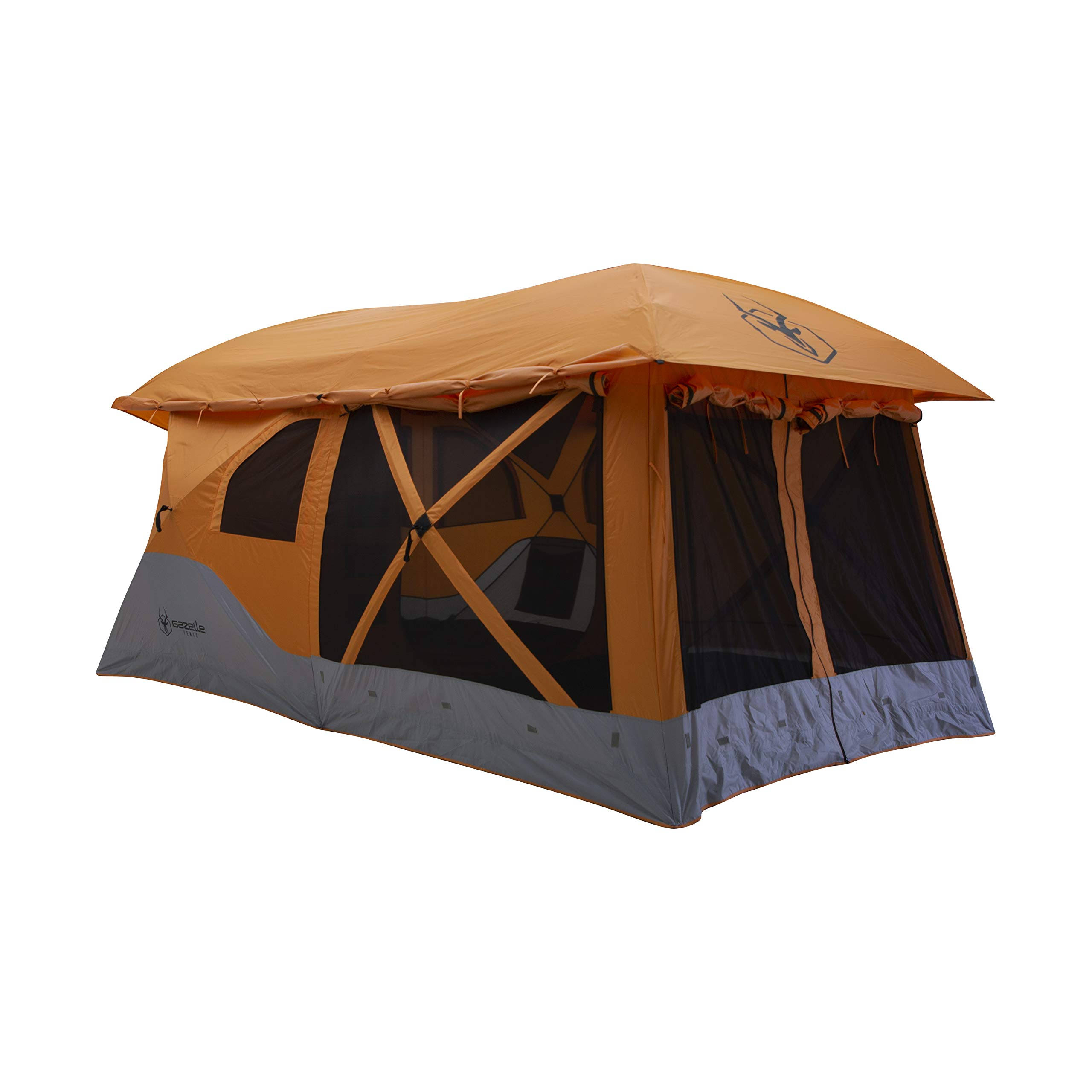 Gazelle T4 Plus 8 Person Portable Pop Up Camping Hub Tent w/Screen Room, Orange