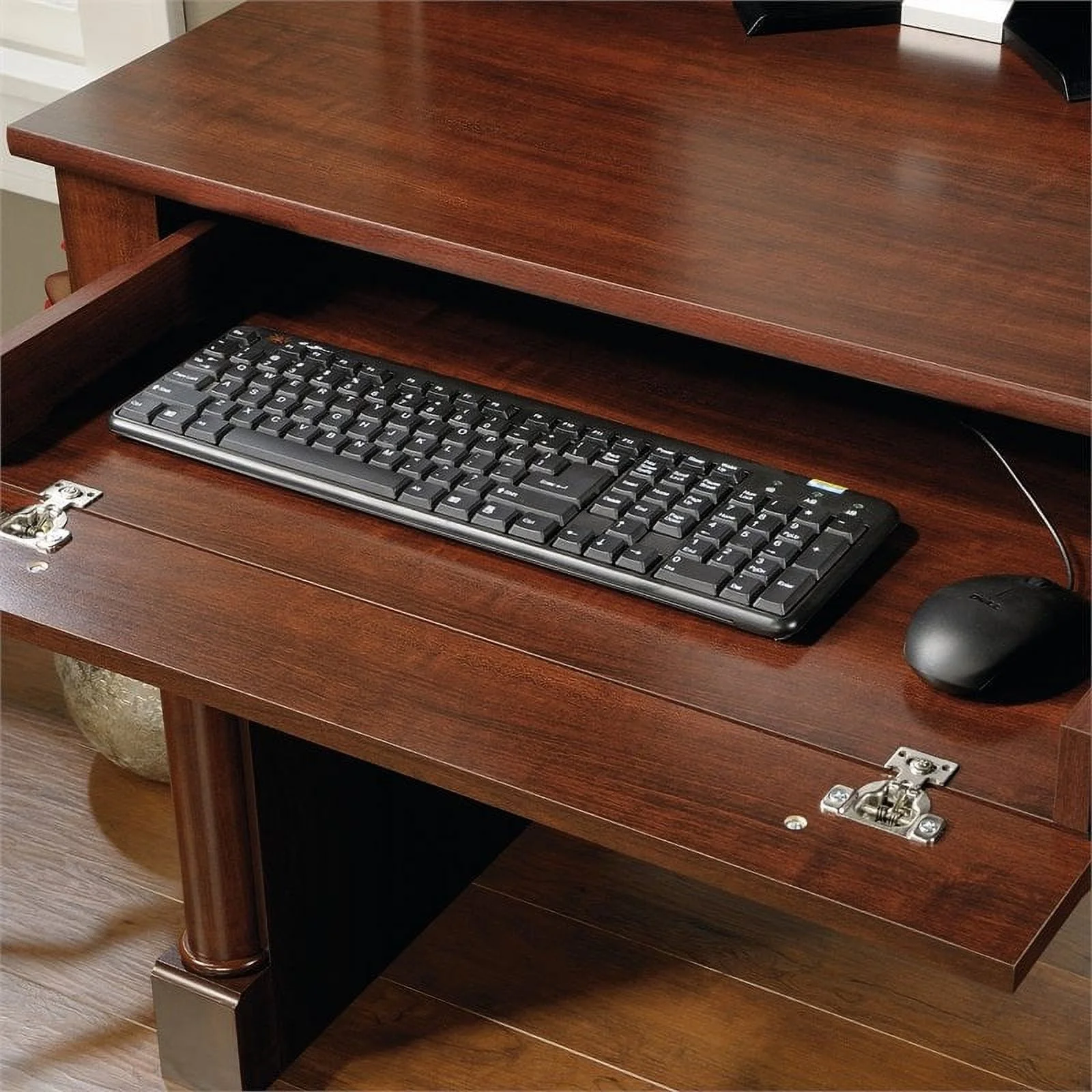 Kingfisher Lane Contemporary Wood Computer Desk with Hutch in Cherry