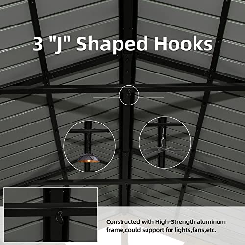 Domi 10’ x 10’ Hardtop Gazebo Metal Frame Canopy with Netting & Curtains