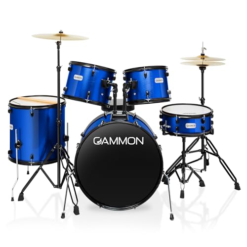 Full Size Complete Adult 5-Piece Drum Set with Cymbals, Stands, Stool, and Sticks - Blue