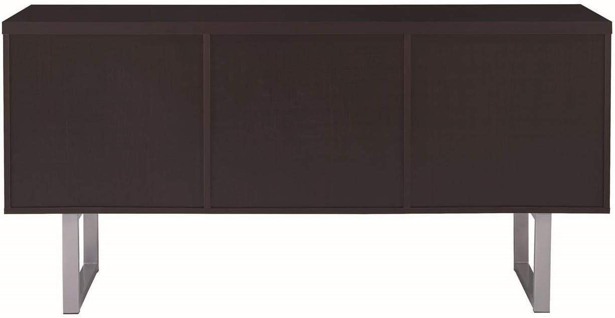 Coaster Home Furnishings Coaster Glavan Contemporary Cappuccino Credenza with Metal Sled Legs, 60 W x 16 D x 30 H, Silver