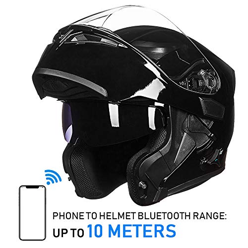 ILM Bluetooth Motorcycle Helmet Modular Flip up Full Face Dual Visor Mp3 Intercom FM Radio DOT Model 902BT(Matte Black, Large)