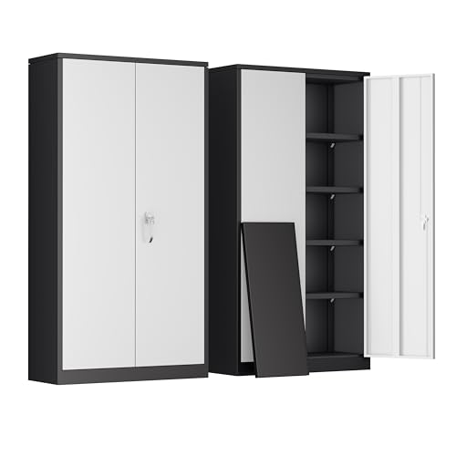 Greenvelly Steel SnapIt Storage Cabinet 72" Locking Metal Garage Storage Cabinet with 4 Adjustable Shelves, 2 Doors and Lock for File, Office, Garage