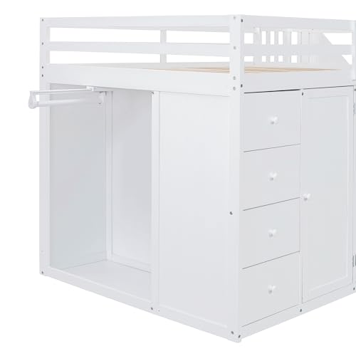 Harper & Bright Designs Twin Size Loft Bed with L-Shaped Desk and Stairs, Solid Wood Loft Bed Frame with Storage Drawers and Bookcase
