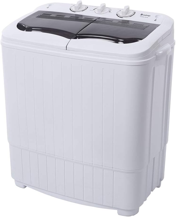 Portable Mini Twin Tub Washing Machine, Laundry Machine with Drain Pump, Semi-automatic 7.7lbs Washer 6.6lbs Spinner Combo for Dorms, Apartments, RVs