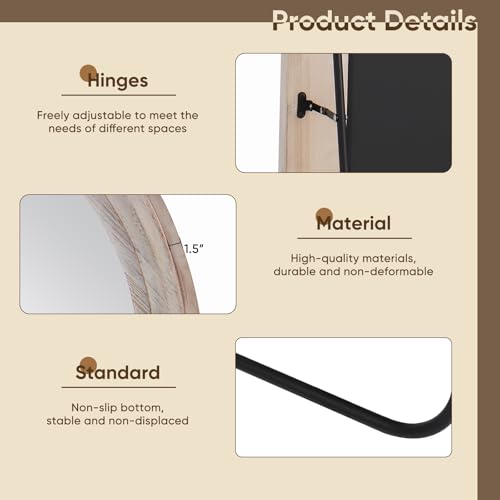 Full Length Mirror, 71"×32" Wooden Mirror Full Length with Stand Wood Floor Mirror, Oversized Stand Up Mirrors Large Wall Mirrors