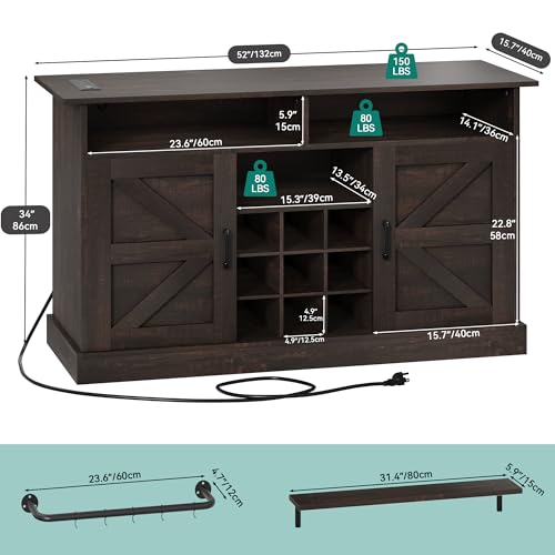 YITAHOME Buffet Cabinet, 47" Farmhouse Coffee Bar with Power Outlet, Floating Shelves