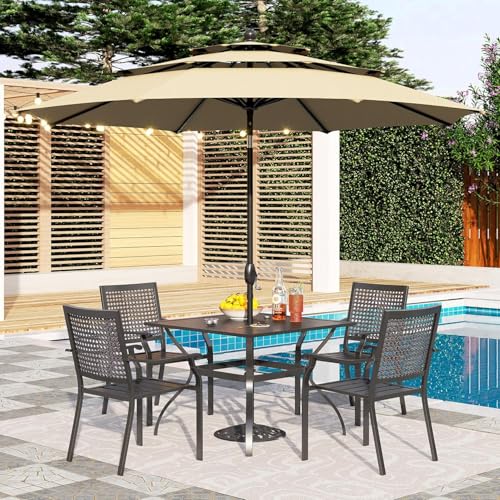 PHI VILLA Stackable Wrought Iron Patio Dining Chairs - Set of 2 Black Outdoor Chair Bistro Metal Chairs, Support 300 LBS