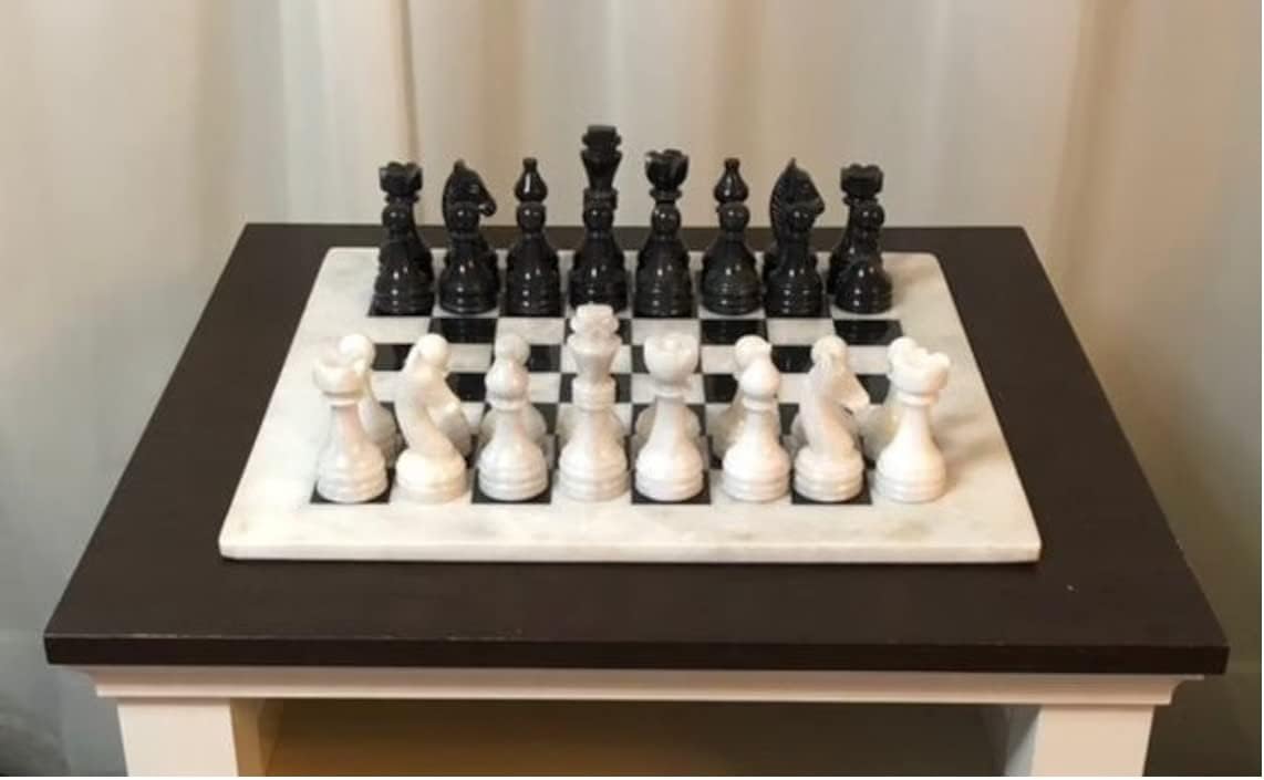 NGF Handmade Staunton Full Marble Chess Set with Wooden Case White and Black - Tournament Chess Board Handcrafted Pieces, 15x15 inches