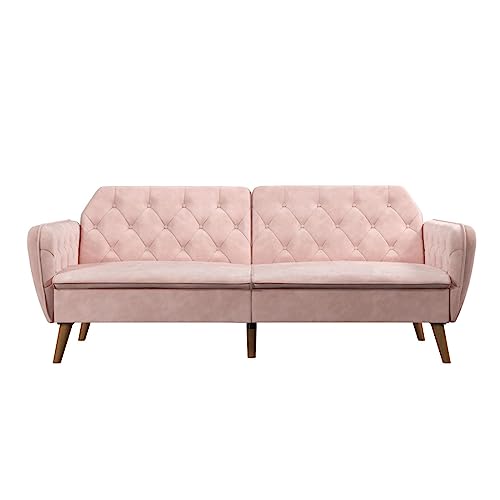 Novogratz Tallulah Memory Foam Futon, Convertible Couch, Camel Faux Leather