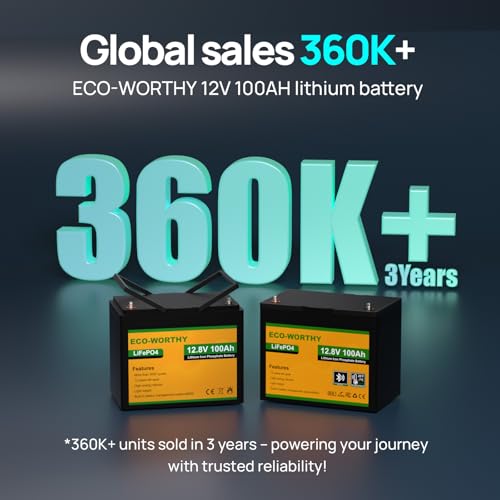 ECO-WORTHY 12V 100AH LiFePO4 Lithium Battery with Bluetooth, Max.1280Wh Energy, Low Temperature Protection, Group 24, Built-in 100A BMS