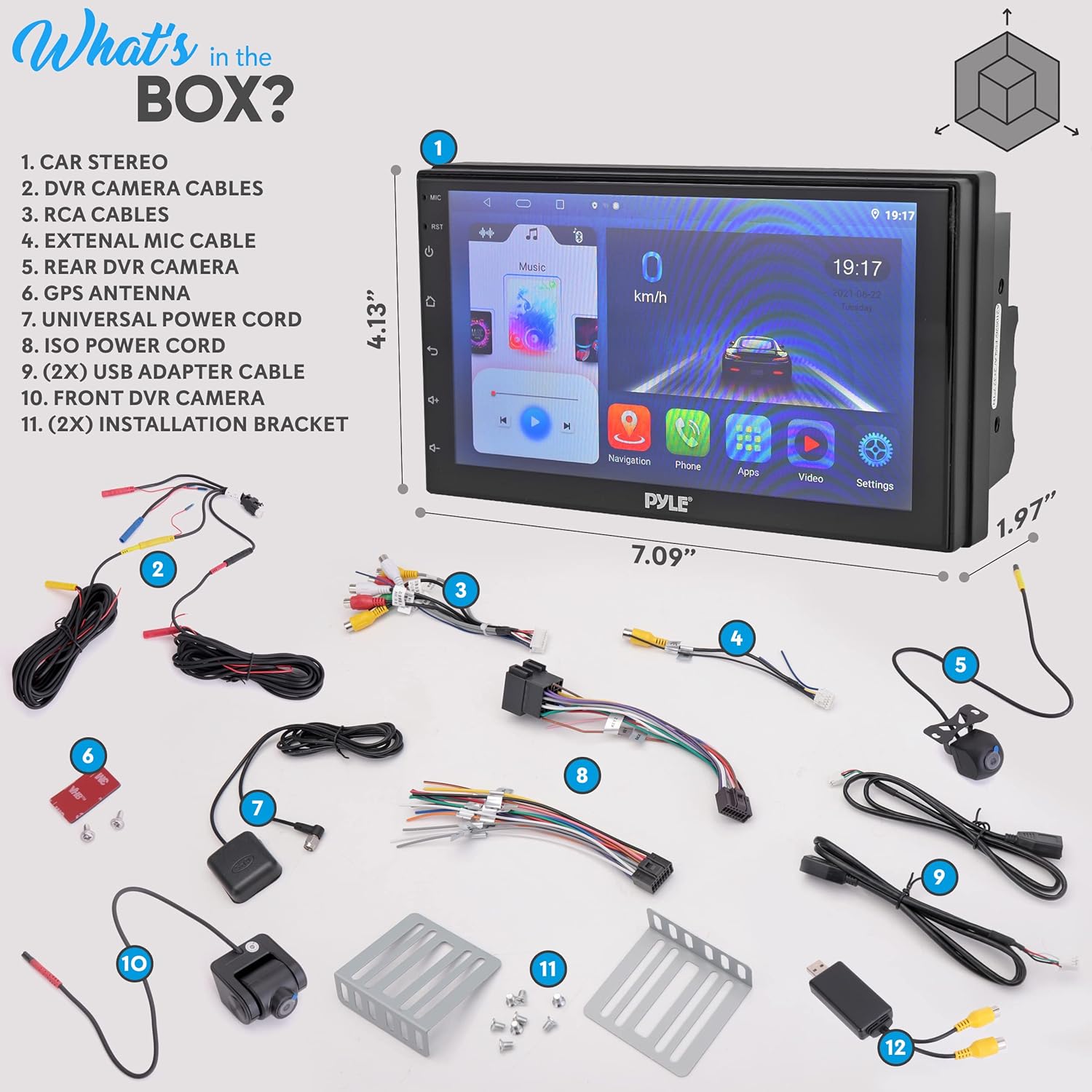 Pyle Double DIN Car Stereo Receiver-Multimedia Player-(GPS/WiFi/Cam) Double DIN 7inch HD 1080p Touch Screen Display in-Built Bluetooth Car Radio