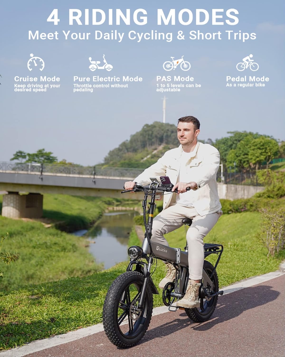 Folding Electric Bike for Adults 1200W Peak BaFang Motor 30MPH 60Miles Range 48V 15AH (720WH) Removable Battery 20" Fat Tire E-Bikes for Adults UL