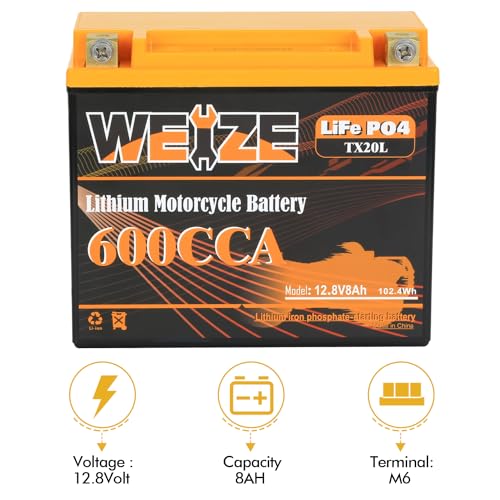 Weize Lithium YTX30L-BS, 700A Lithium LiFePO4 YTX30L Motorcycle Battery, 12V 10AH ATV, UTV, Jet Ski, Scooter, Lawn Mower, Tractor, Generator Battery