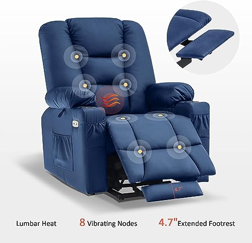 MCombo Small Power Lift Recliner Chair with Massage and Heat for Petite People, Cup Holders, USB Ports, Side Pockets, Faux Leather 7569 (Small