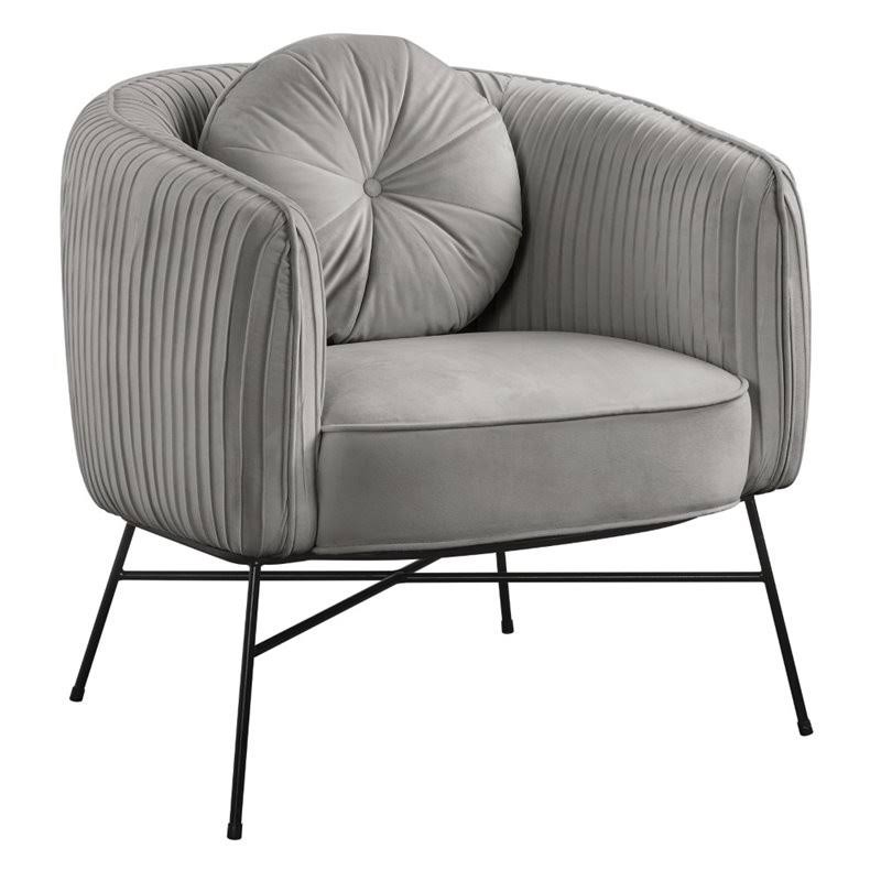 Lilola Home Scarlett Gray Velvet Barrel Accent Chair with Metal Base