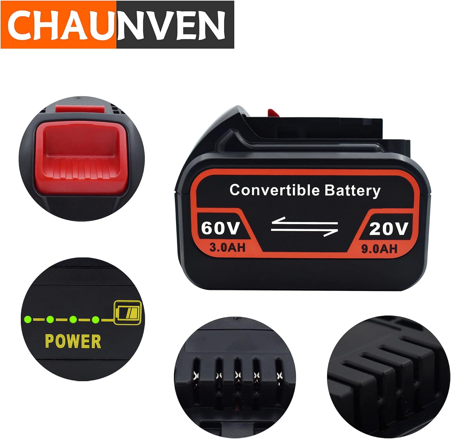Chaunven DCB606 Battery Replacement for Dewalt 20V / 60V Battery 9A MAX DCB606 DCB606-2 DCB609 DCB612 Cordless Power Tools Battery