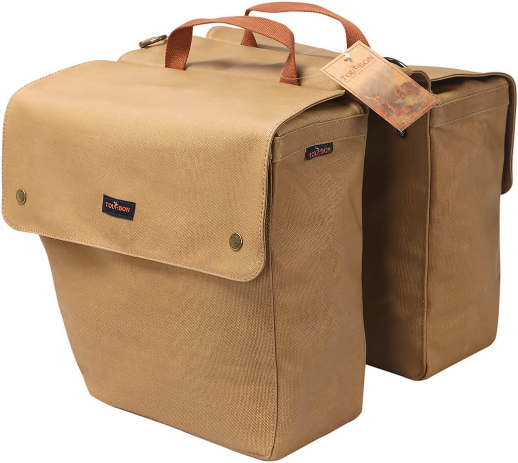 TOURBON Canvas Cycling Bicycle Bike Pannier Rear Seat Bag Rack Trunk (Waterproof, Roll-Up)