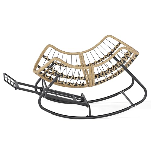 SWITTE Outdoor Rocking Chair, Oversized Patio Papasan Rocker, Comfy Wicker Reading Lounge, Indoor Egg Chair for Bedroom, Living Room, Porch, Garden