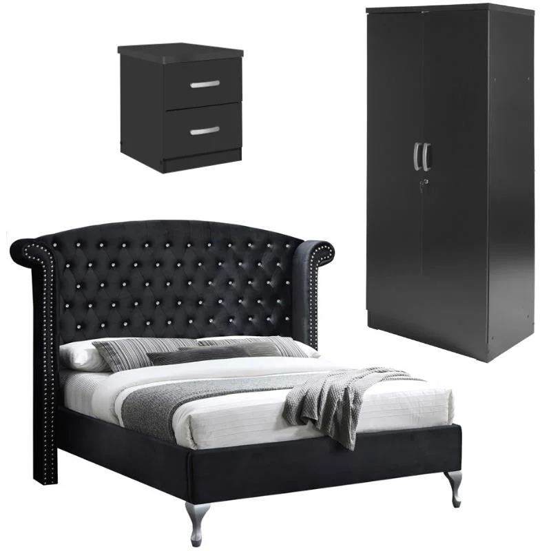 Home Square 3-Piece Set with Full Bed Armoire Wardrobe Cabinet and Nightstand