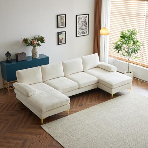 Karl home Convertible Sectional Sofa 110" U-Shape Sofa Couch 4-Seat Couch with Chaise ChenilleFabric Upholstered for Living Room, Apartment, Office