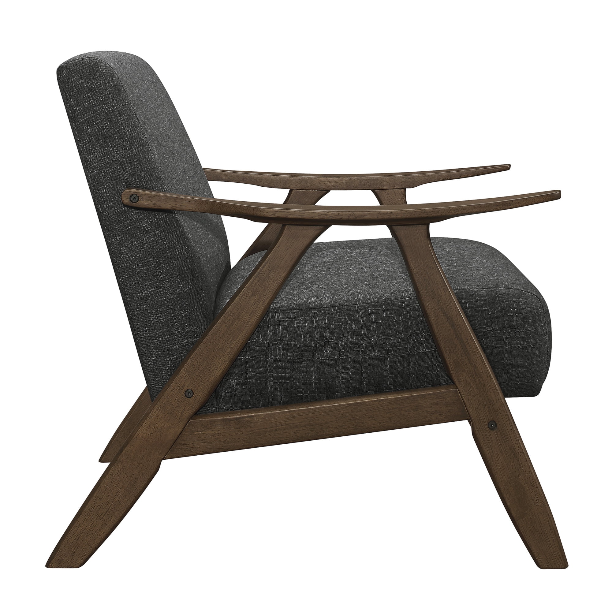 Modern Home Furniture Dark Gray Fabric Upholstered Accent Chair Cushion Back Seat Walnut Finish
