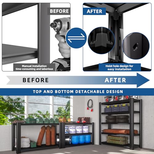 76.6" H Heavy Duty Garage Shelving Unit, 60" W Adjustable Metal Storage Rack, 5-Tier Metal Shelves, 24" D Industrial Shelving for Garage, Basement