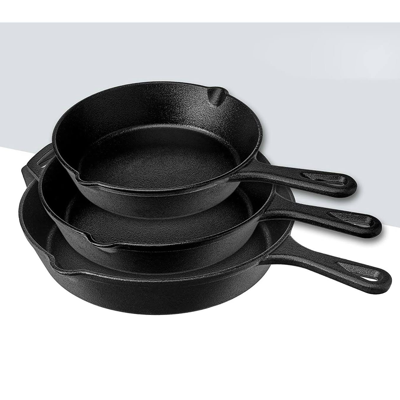 Pre-Seasoned Cast Iron Skillet 3-Piece Chef Set 8-Inch 10-Inch 12-Inch Oven Safe