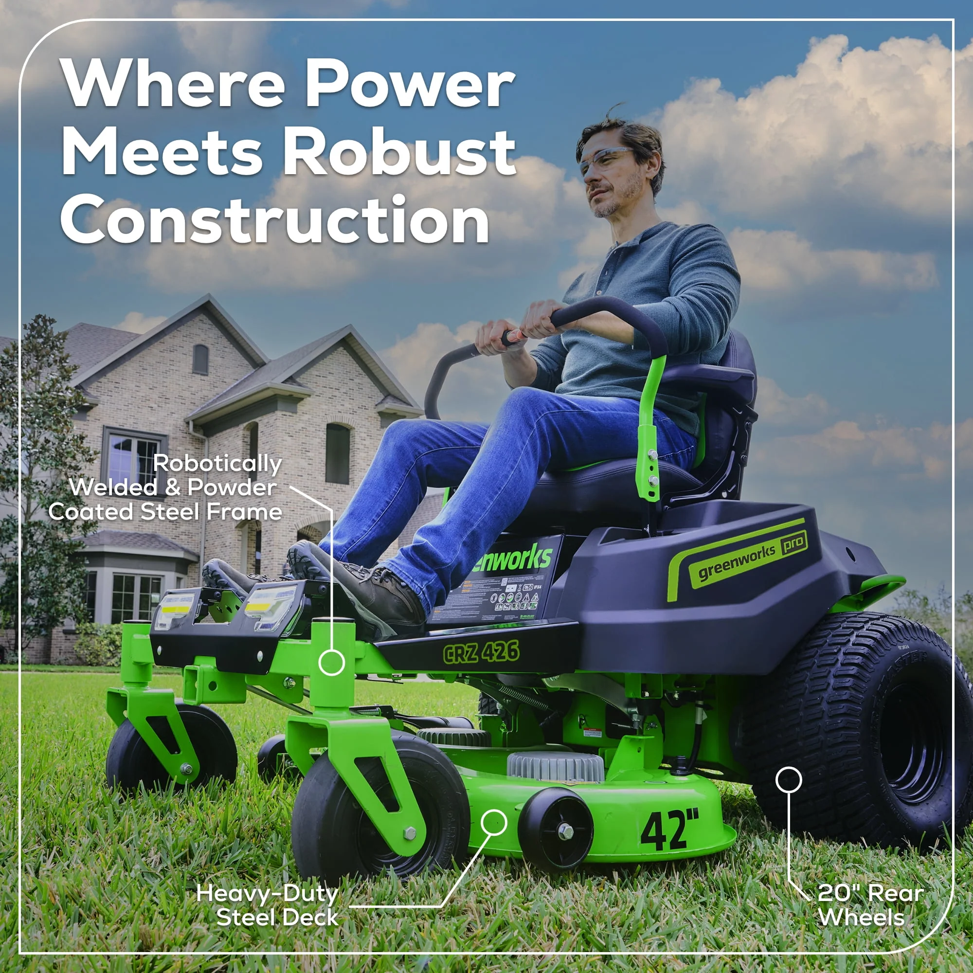 Greenworks 60V 42” Cordless Battery Crossover-Z Zero Turn Riding Lawn Mower + (6) 8Ah Batteries & (3) Dual Port Turbo Chargers 7409302