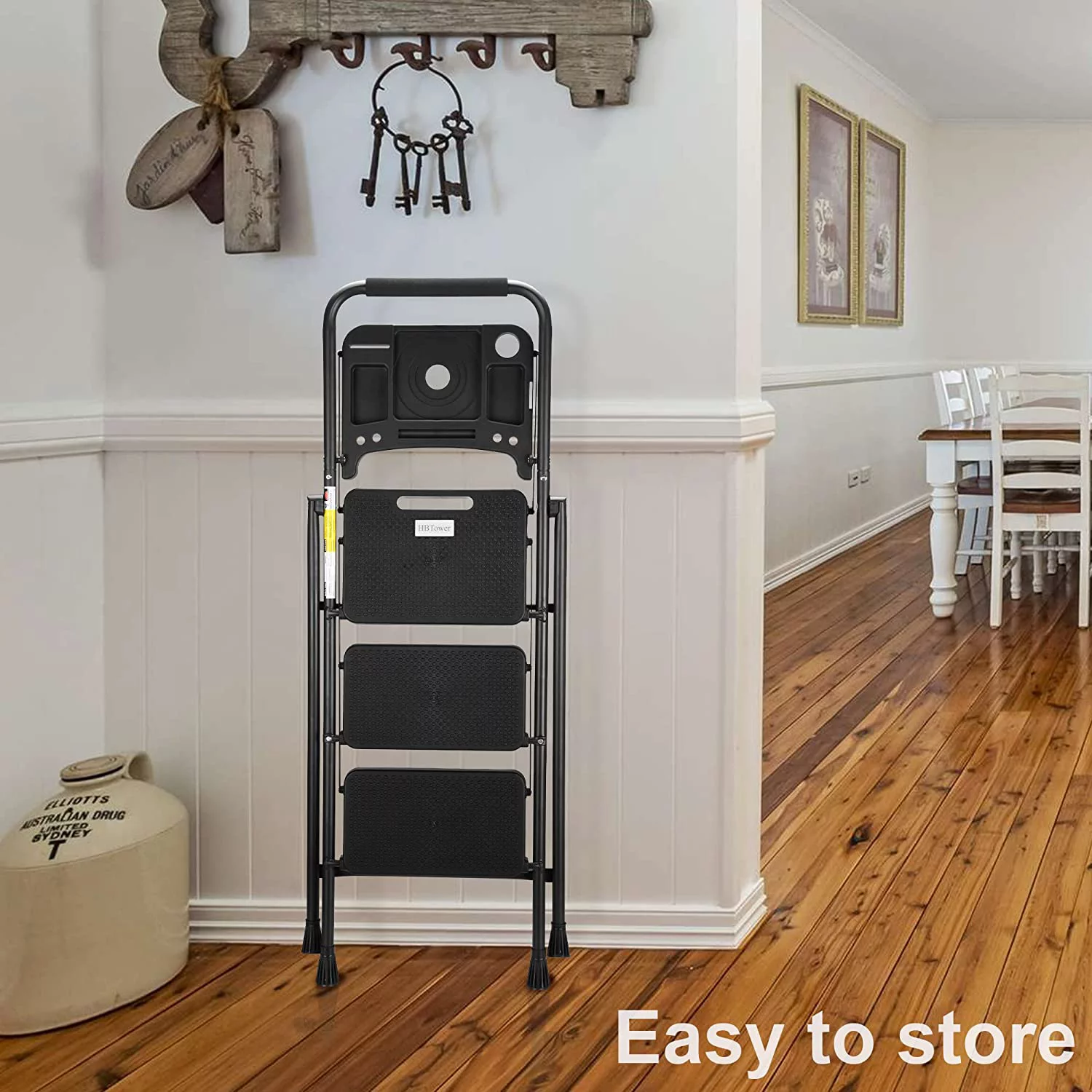 4 Step Ladder with Tool Tray, Folding Step Stool with Wide Non-Slip Pedal and Comfort Handgrip for Household and Office
