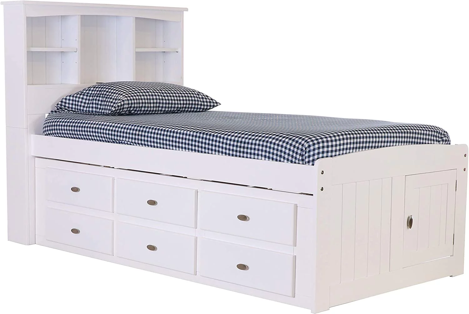 Discovery World Furniture - Full Size Bed Frame with Headboard Bookcase Captain Bed with 6 Drawers, Full Size Bed with Storage, Charcoal