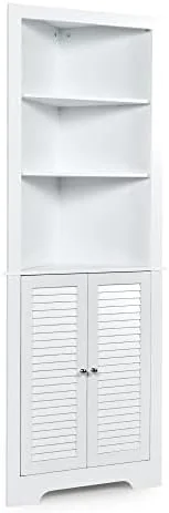 KHBIULIFE Corner  Cabinet  Corner Hutch Cabinet with Shutter Doors and Adjustable  for Bathroom  Living Room  Dining Room or Kitchen  23.5 x 11 x 68