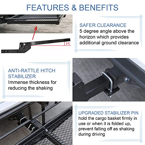 JDMSPEED Hitch Mount Cargo Carrier Car Storage Hitch 400 Lbs 60" x 24" x 14.4" Folding Vehicle Cargo Rack Rear Luggage Basket Fits 2" Receiver